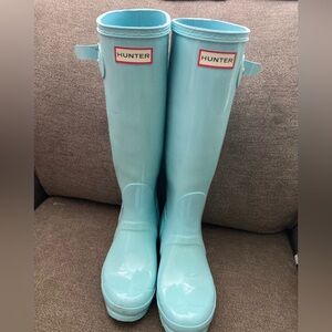 Light Blue/Aqua HUNTER Women’s Tall Rain Boots, size US 7